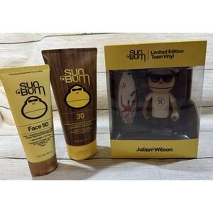 SunBum NIB Limited Edition Vinyl Julian Wilson & SPF 30 & Face 50 Lotions Tub14
